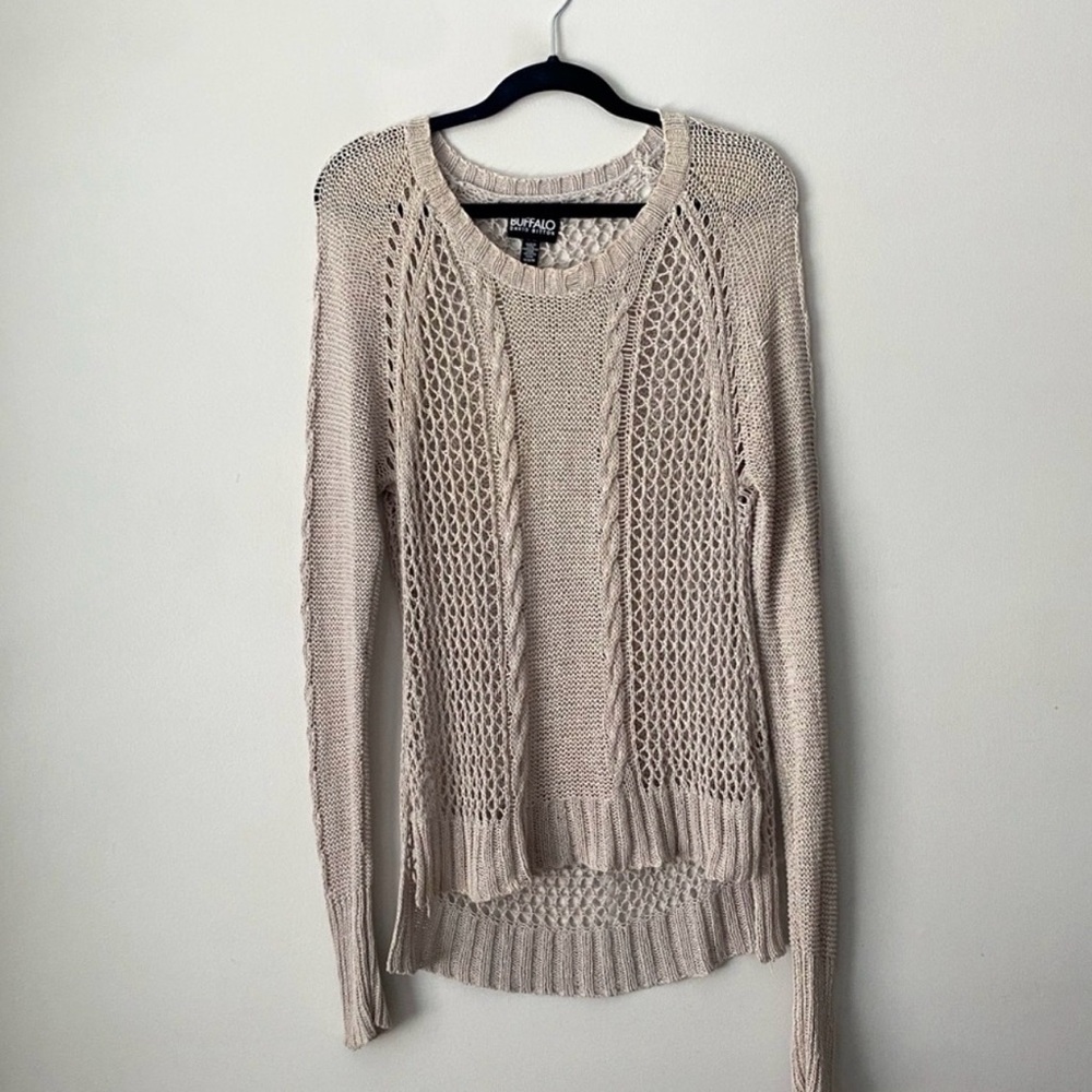 Buffalo David Bitton Tan Knit Sweater Size Medium Fall Knit Boho Costal Classic - Picture 2 of 6